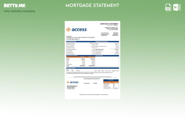 Модерен стил Mozambique Access Bank Mozambique извод за хипотека Шаблон за Word 